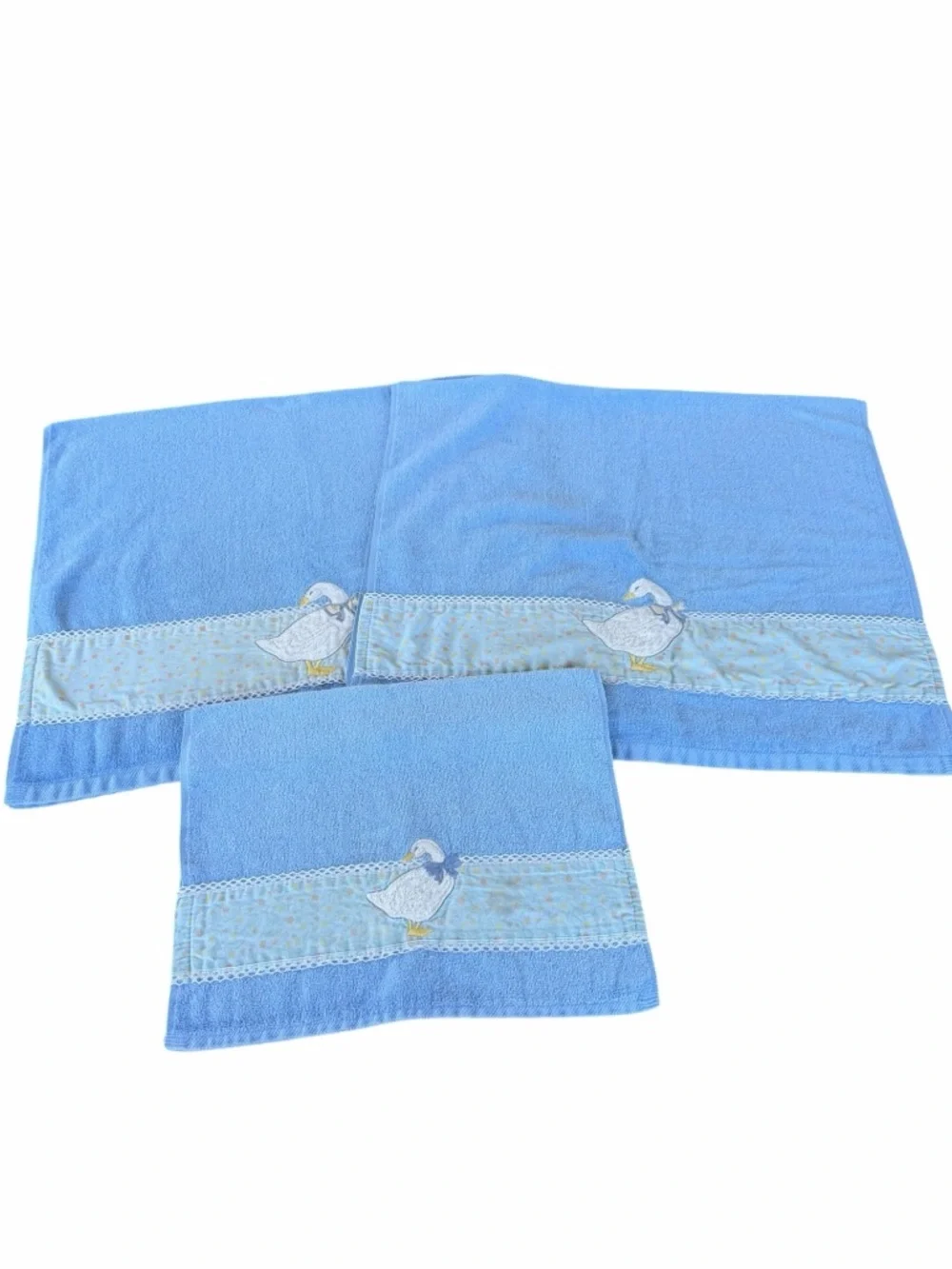 VTG Country Goose 3-Piece Bath Towel Set Blue Farmhouse Cottage RA Briggs FLAW - Picture 4 of 16